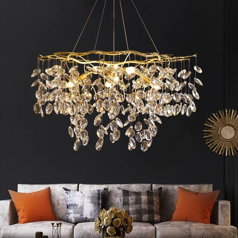 Nordic Branch Shape Pendant Lamp Luxury Crystal Chandelier for Living Room Bedroom Decoration Indoor Lighting Luminaria Fixtures