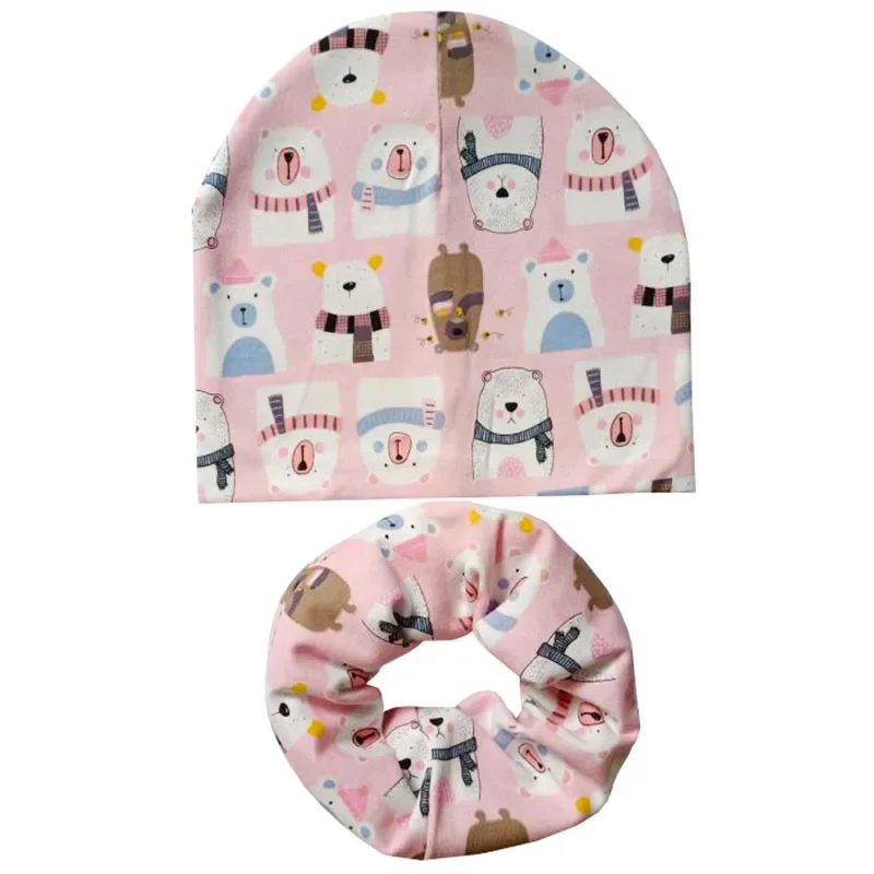 New Spring Autumn Cotton Baby Hat Warm Beanies for Boys Girls Outdoor Kids Head Cover Neck Collar Children Hat Scarf Set children hat scarf set