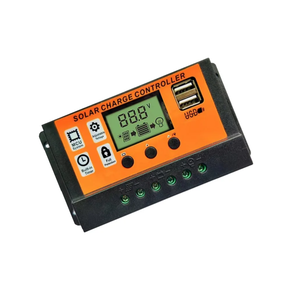 자동 태양광 충전 컨트롤러, PWM 컨트롤러, LCD 듀얼 USB, 5V 출력 태양광 패널, PV 레귤레이터, 나노 12V, 24V