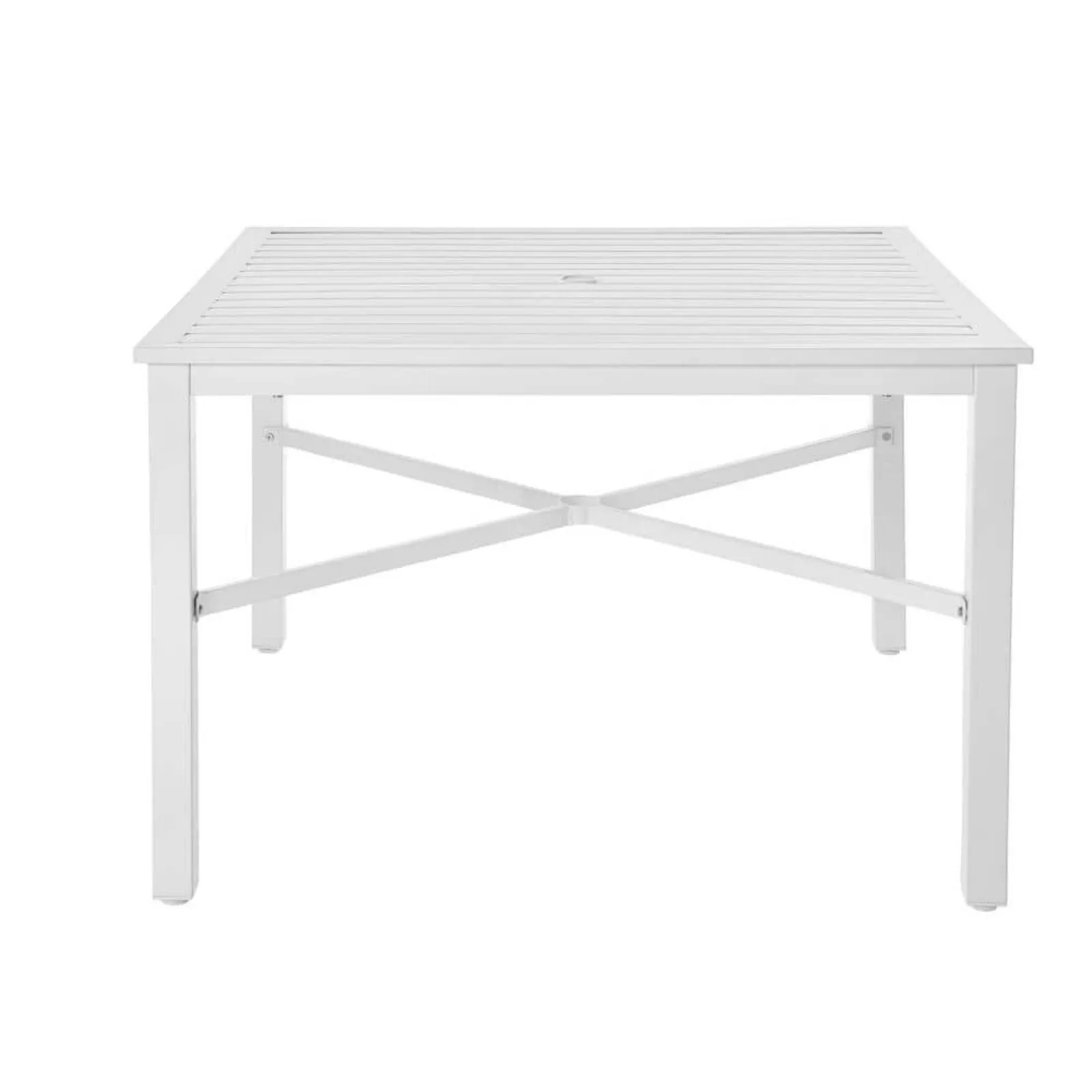 US 42 in. Mix and Match Lattice White Square Metal Outdoor Patio Dining Table with Slat Top