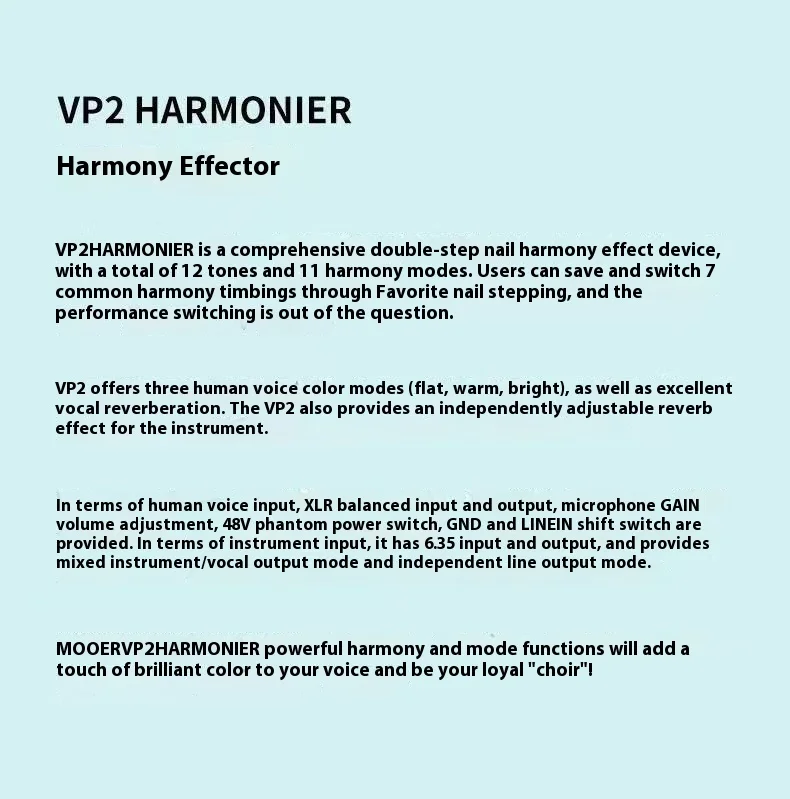 MOOER Vocal Single Block Effect MVP1/ Harmony MVP2/ Loop recording MVP3 vocal repair