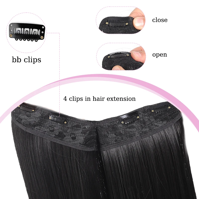 Black Hair Extensions Wig Straight 4 Clips in Hair Extensions Hairpiece Synthetic Fluffy Hair for Women All Occasions Use 24inch