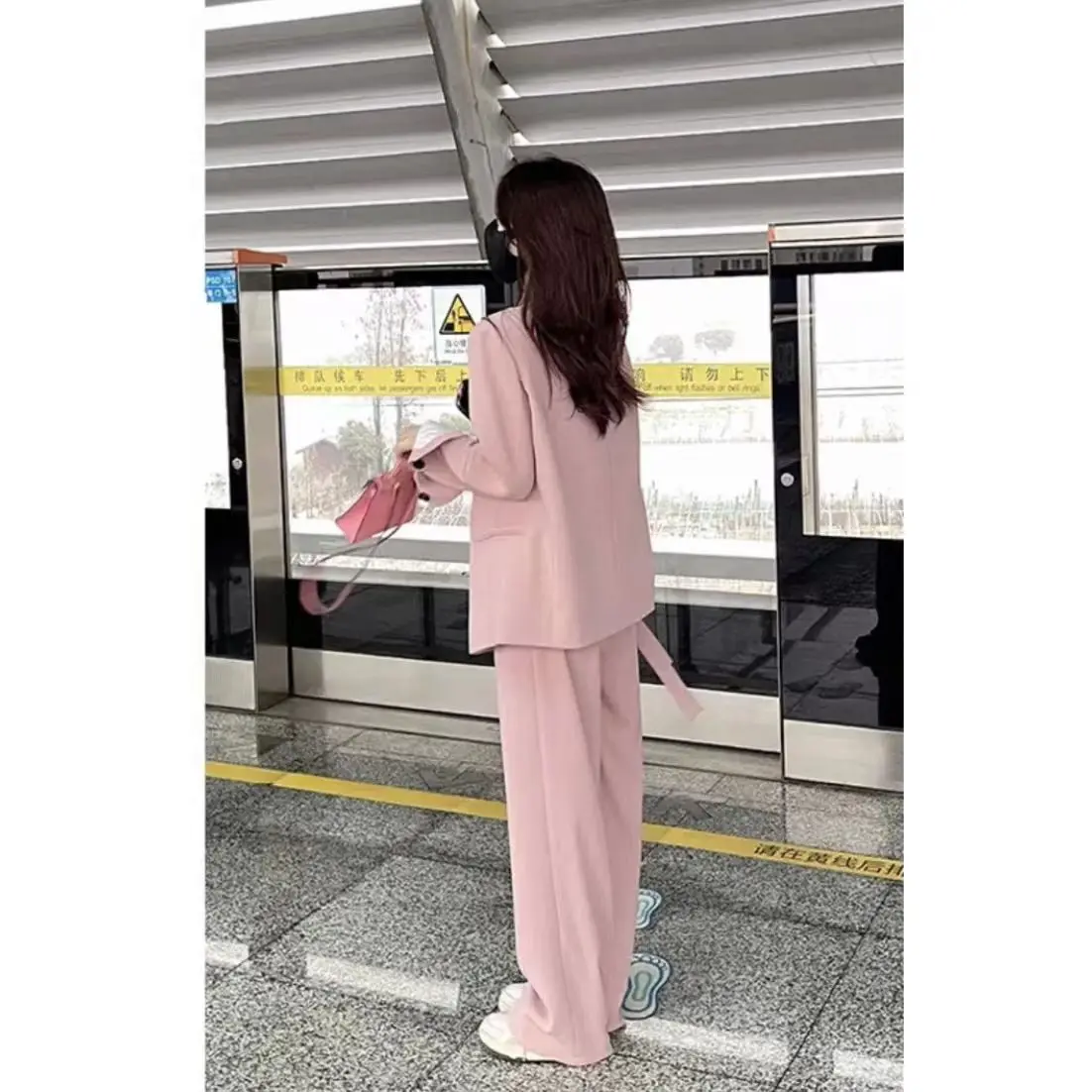 Personalized Lace Up Loose Jacket Blazer Casual Wide Leg Pants Two-piece Elegant Women's Pants Set Office Outfits