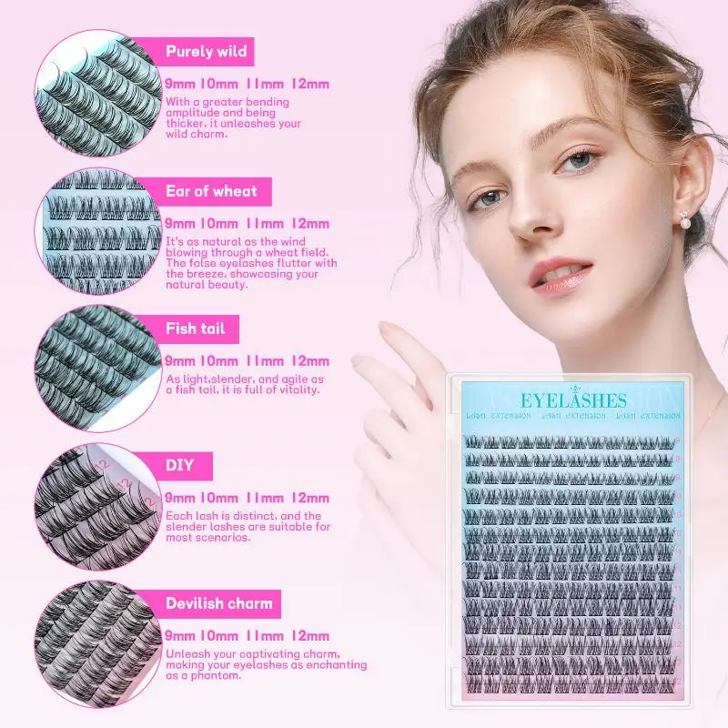 Kit Innovativo per Extension Ciglia con Ciuffetti per Ciglia Voluminose Fai-da-Te a Casa, Include Pinzette Essenziali - immagine 2