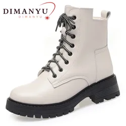 DIMANYU Winter Shoes Boots Women Non-slip British style Women's Snow Boots Genuine Leather Warm Women Large Size Ankle Boots