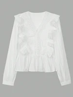 Spring/Summer 2026 New Arrivals: European-inspired Women's Casual Elegant Puff Sleeve Ruffled Blouse Top for Everyday Wear
