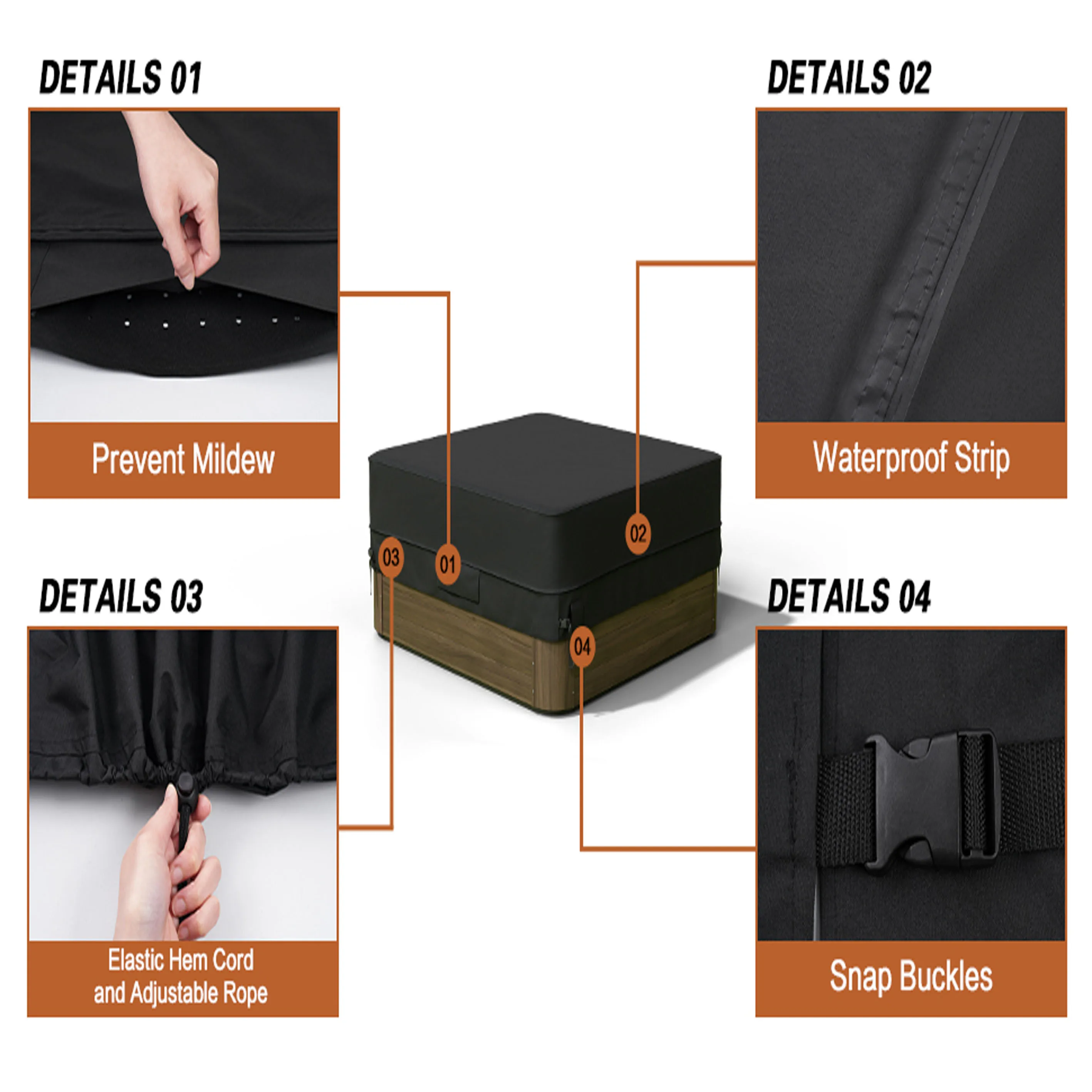 600D Oxford Hot Tub Dust Cover Cap swimming pool Waterproof Anti-UV Outdoor Warm Spa Hotspring Anti-Fall Leaves Snow Dust Cover 3