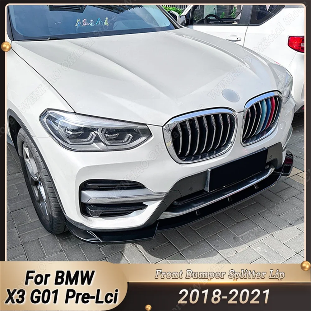

New Gloss Black 3Pcs Car Front Bumper Separator Bumper Lip Body Kit Spoiler Splitter For BMW X3 G01 Pre-Lci 2018-2021 ABS