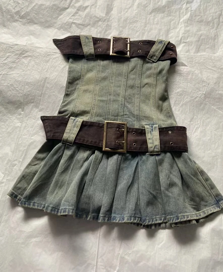 

Removable belt breasted pleated dress casual fashion 2023 summer new 0411