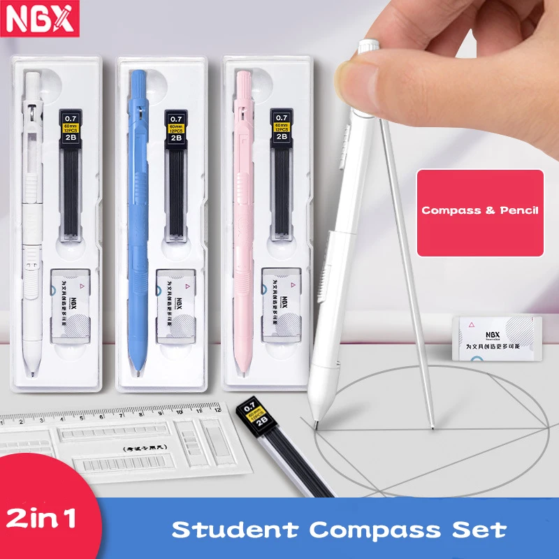 Geometry Drawing Compass Set for Professional Engineering Student Standard Stationery with 0.7mm Lead Refill Office Supplies