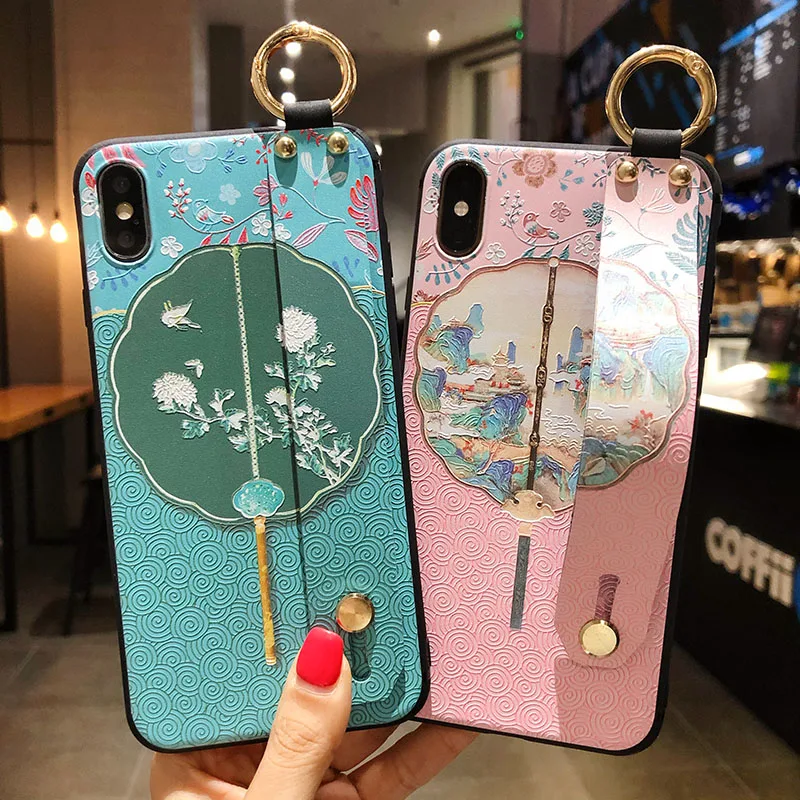 Chinese Style Circular Fan Wrist Strap Phone Case