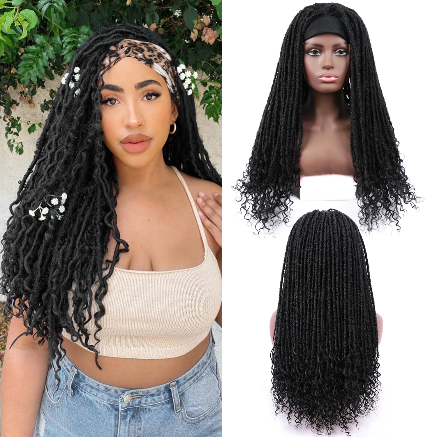 

Goddess Locs Wig Dreadlock Braided Headband Wigs Synthetic Goddess Faux Nu Locs Curly Wig Freetress Twist Crochet Hair For Women