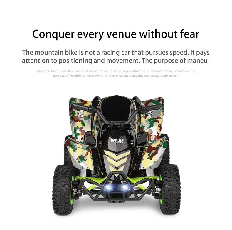 WLtoys 12428-A RC Motorcycle, This mountain bike prioritizes positioning and movement over speed.