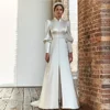 Muslim Ivory A-line Wedding Dresses O-Neck Floor Length Applique Lace Full Draped Pleat Tulle Brideing Dresses robe de mariée 4