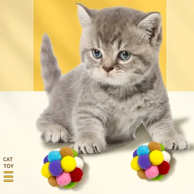 Colourful Cat Toy Plush Ball Interactive Pet Elastic Bell Self Hi Ball Playing Kitten Seven Colors Woolen Ball Cat Accessories 4