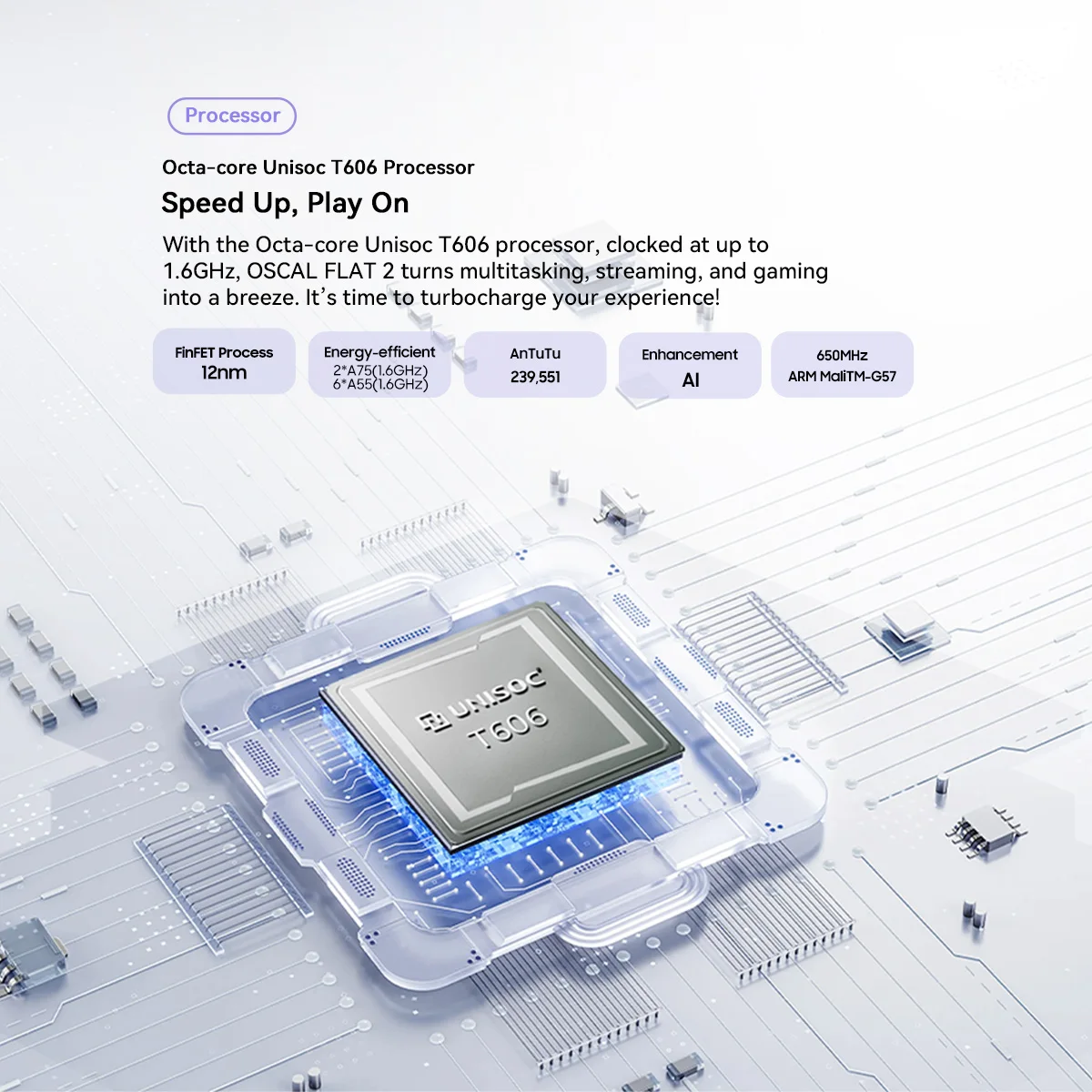 OSCAL FLAT 2 Smartphone, 6.56'' IPS Display Cell Phone 5000mAh, 4GB RAM 128GB or 256GB ROM, Octa Core T606,8MP+13MP Camera Phone