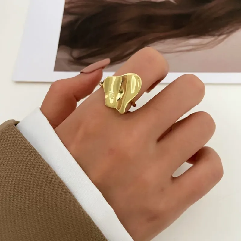 14k Gold Chunky Textured Ring for Women Irregular Statement Ring Jewelry Anillos Mujer