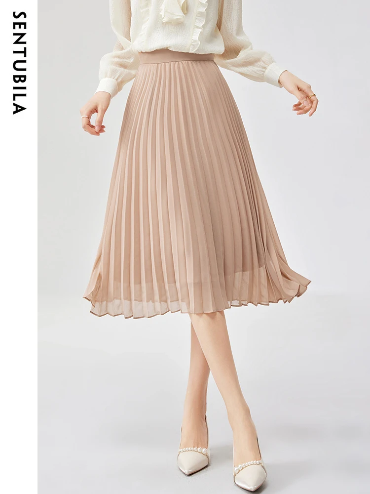 SENTUBILA Vintage A-line Pleated Skirt for Women 2023 Fashion Summer Elegant Shirring Office Lady Loose Pink Skirts 132Q47436 1189p loose bear pink 65 см selay toy