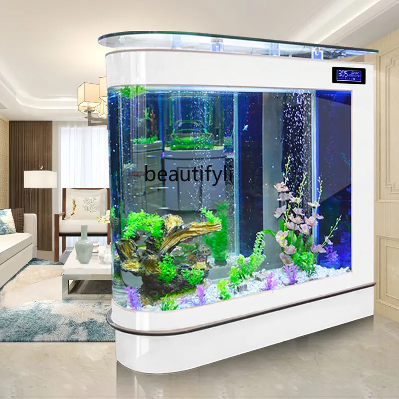 zqBulletFishTankAquariumLargeFishGlobePartitionEcologicalGlassFishTankBarCounter.jpg