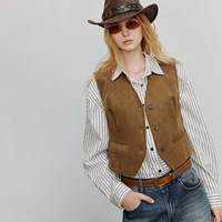TOYOUTH femmes veste sans manches 2025 automne nouveau rétro vieux argent velours côtelé taille mince débardeur court 2