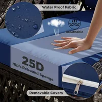 3 Piece Outdoor Swivel Chair Set, Wicker Patio Bistro Set with Thickened 25D Cushions and Glass Coffee Table, Patio Furniture C 4