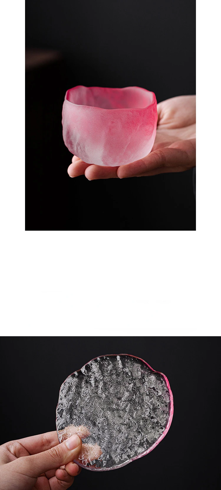 Description Picture 5 of itemJapanese Pink Teacup for Women Crystal Sake Cup Colored Glaze Small Kungfu Flower Tea Cup Coaster Color Enamel Sakura Cup