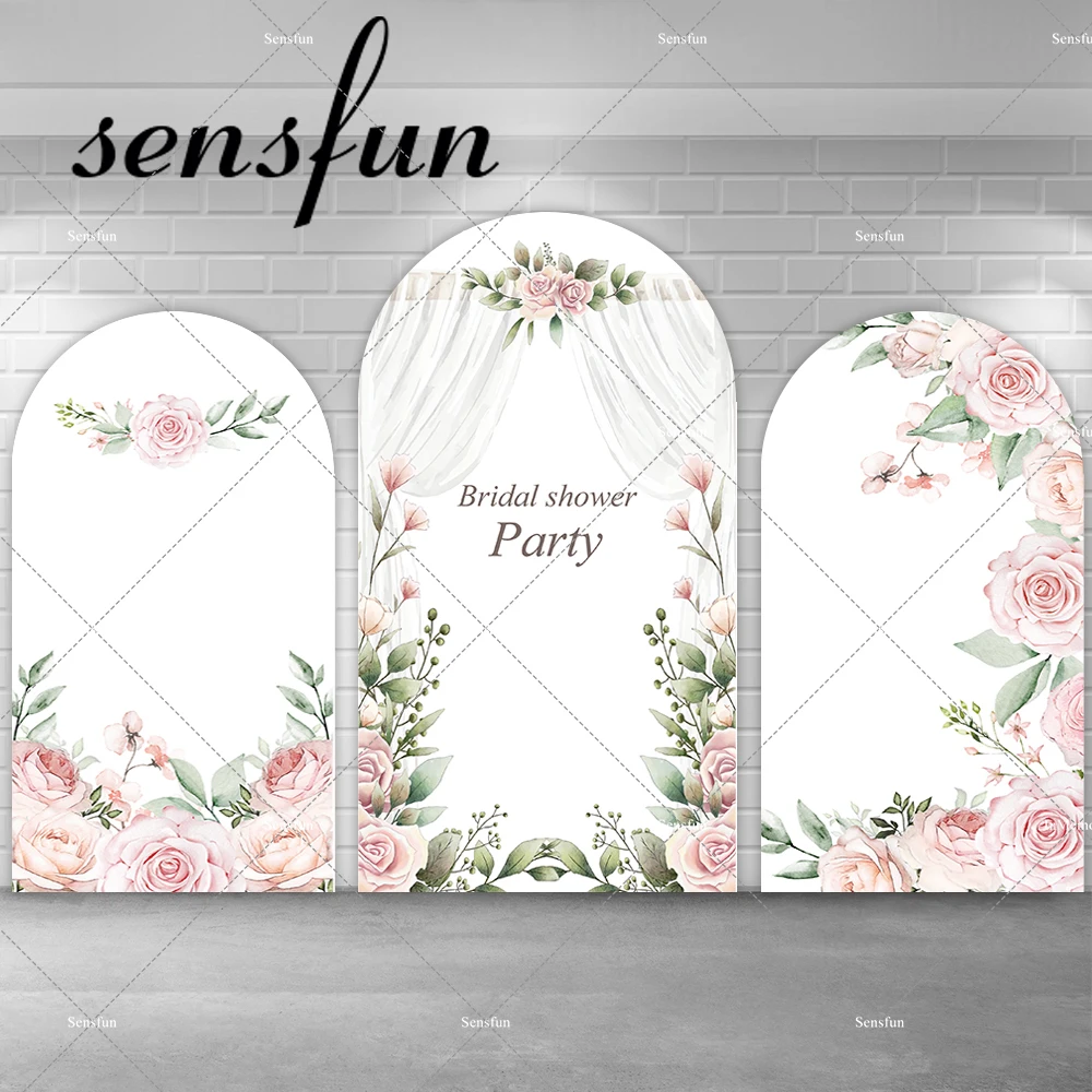 

Pink Flowers White Veiling Bridal Shower Wedding Party Arch Backdrop Adult Birthday Chiara Wall Photography Backgrounds Custom