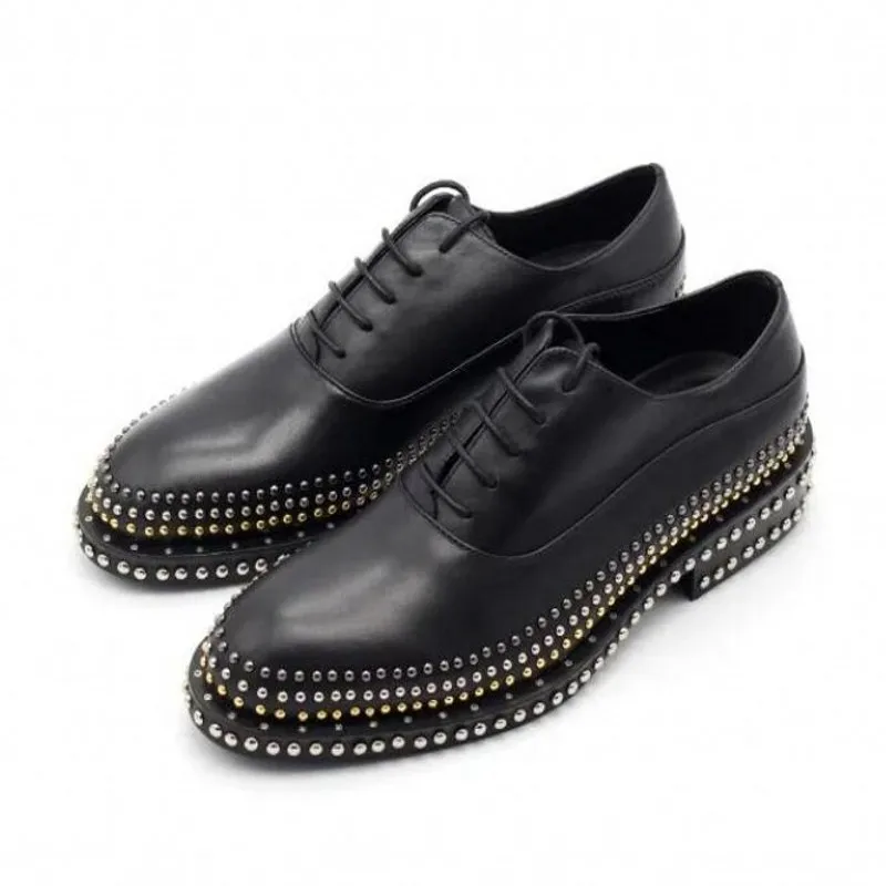 Handmade Rivets Brogue Shoes Wedding Dress Shoe Cow Genuine leather Men Oxfords Plus Size 38-45 2