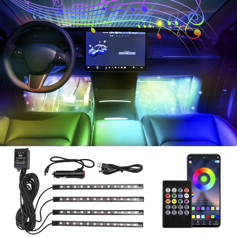 

Neon 36 48 72 LED Car Interior Decorative Foot Lamps Strips With USB Wireless Remote Music APP Control Auto RGB Atmosphere Light