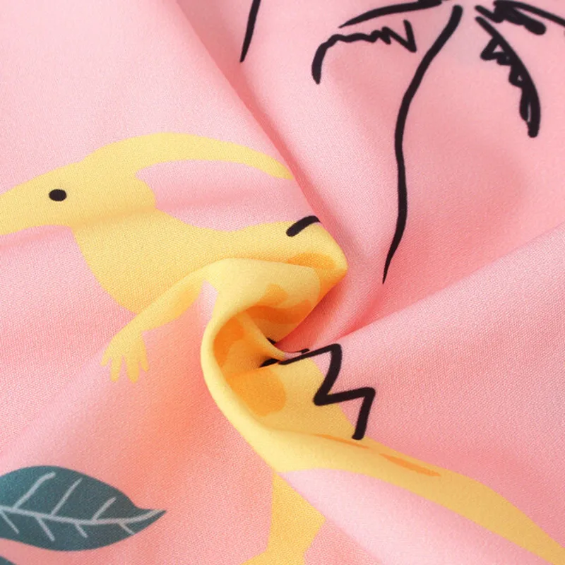 Fashion summer Hawaiian Shirt Mens Funny Style Dinosaur Cartoon Printed Short Sleeve Pink Shirts Men Korean Clothes