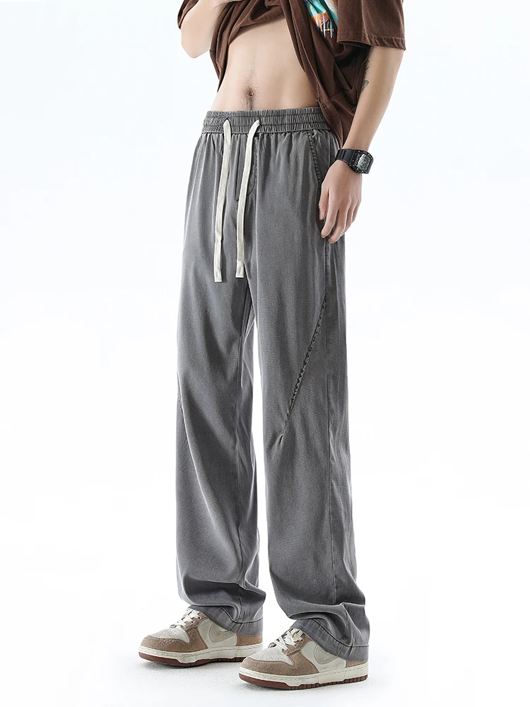 2024New Ice Silk Jeans Men's Summer Thin Fashion Brand Straight Loose Men's Wide Leg Summer Casual Long Pants