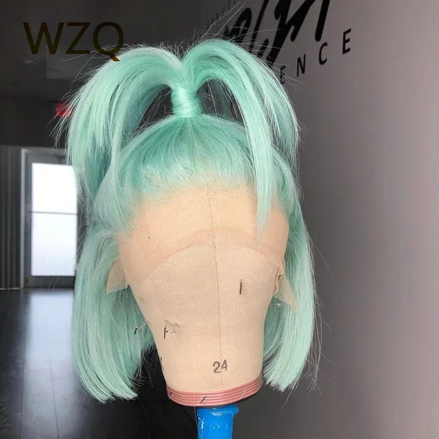 Mint Green Human Hair Wigs 613 Blonde Platinum HD Transparent Lace Front Wig Pink Colored Short Bob Wig 13x4 Lace Frontal Wigs 5