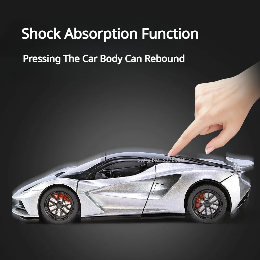 1:24 Lotus Evija Sports Car Model Toy Alloy Diecast Vehicles Doors Opened with Pull Back Sound Light Toys Christmas Gift for Boy 4