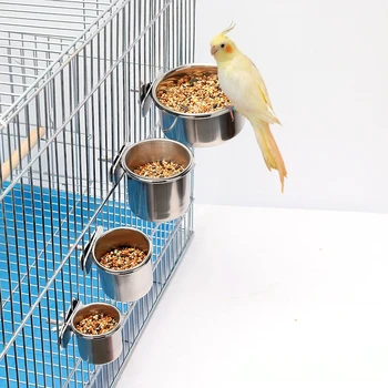 1PC Parrot Feeding Bowl With Clamp Holder Stainless Steel Pet Birds Food Dish Parrots Cage Accessories Drinking Feeder - Image 4
