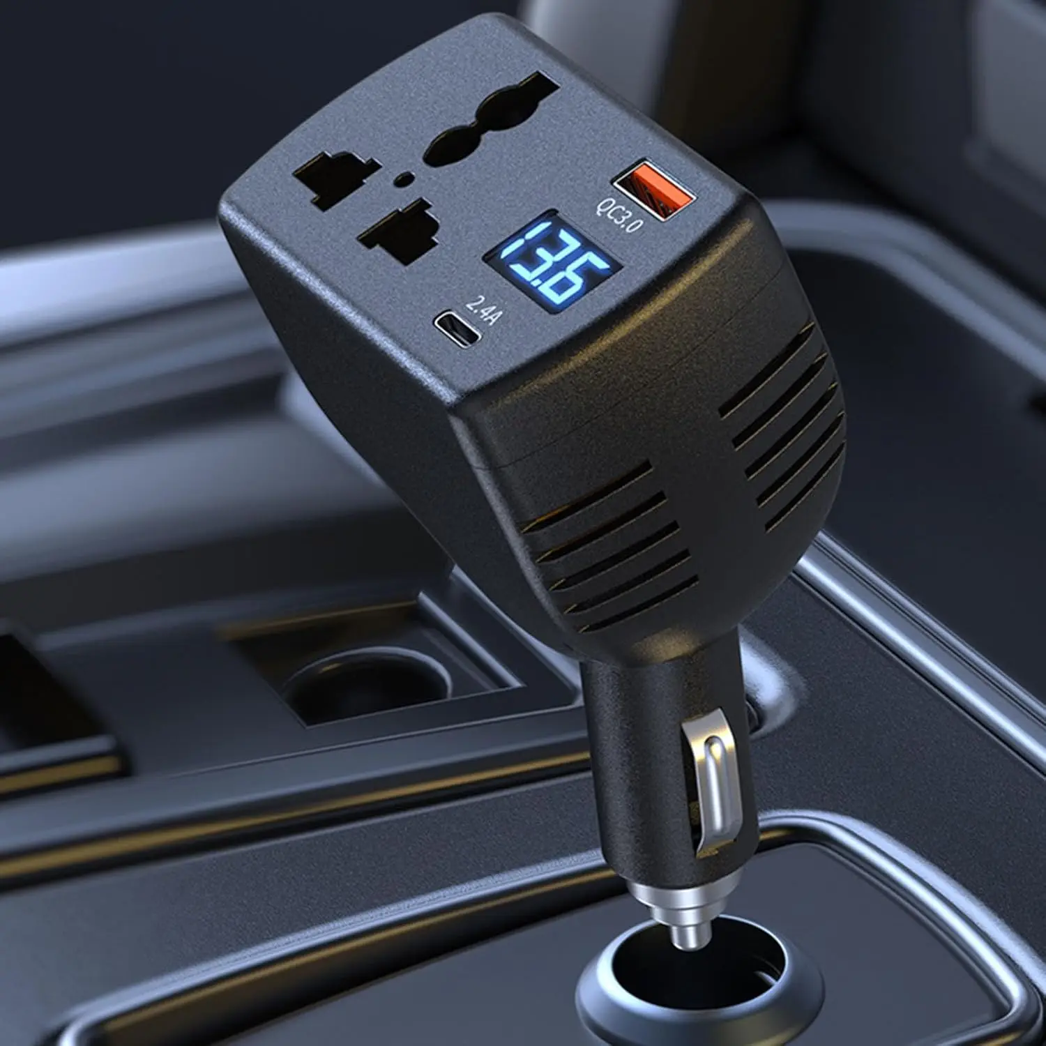 Powerful 150W Car Inverter with Display & USB-C Charger