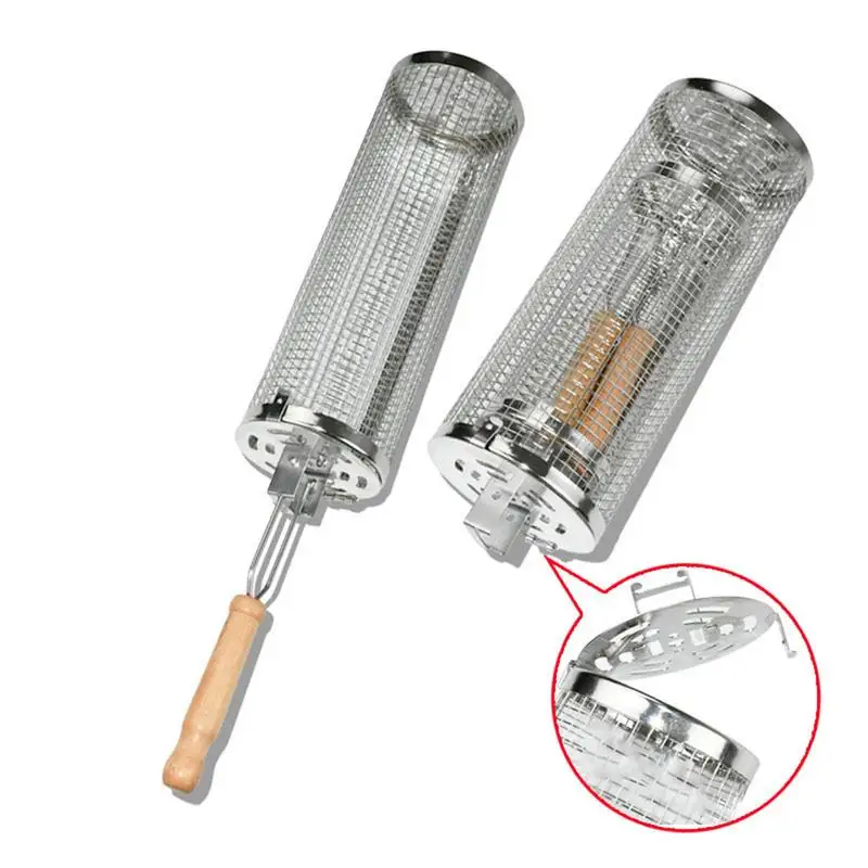 Stainless Steel Rotating BBQ Cage 1pc For Camping barbecue rack set