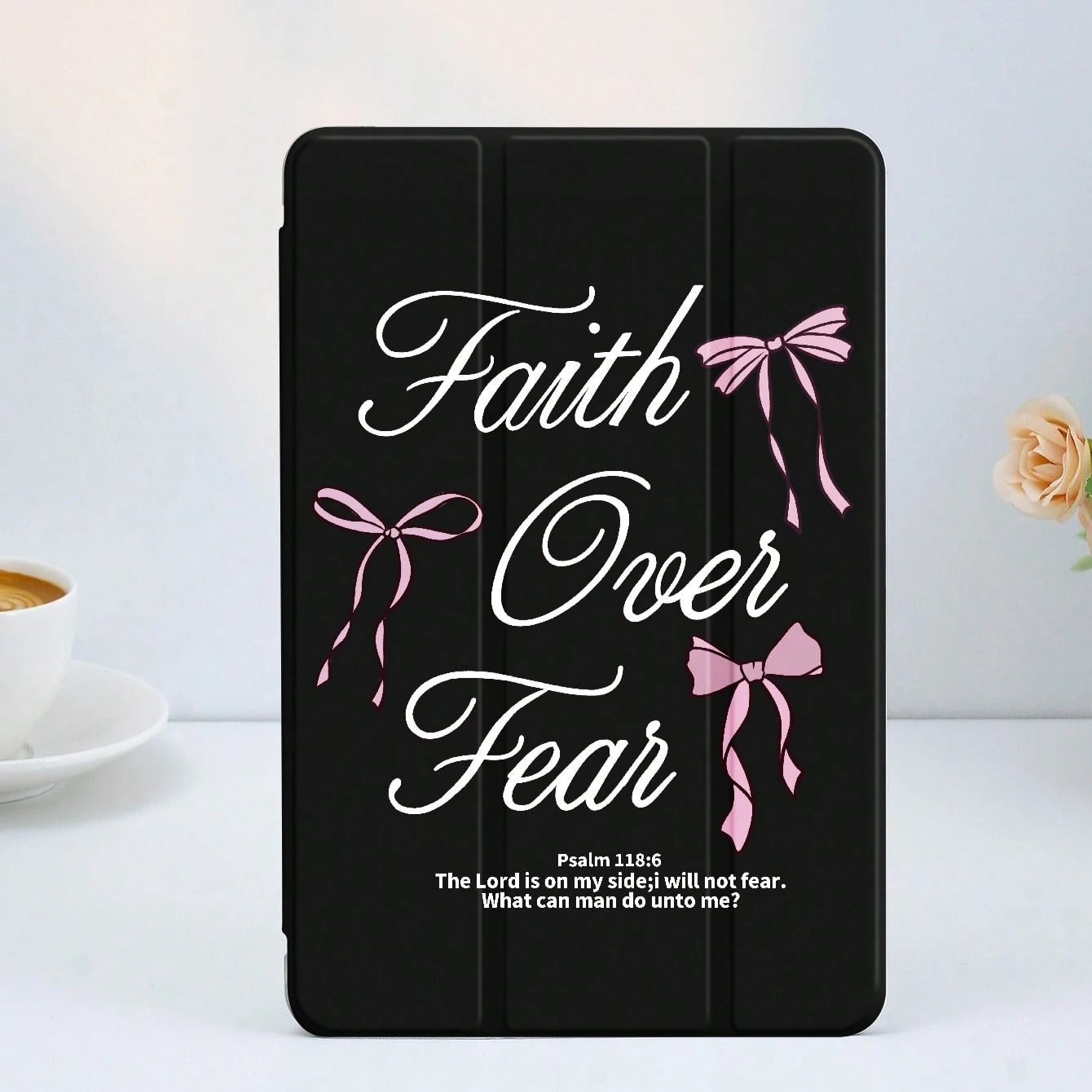 Faith Over Fear Pink Bow Tablet Case