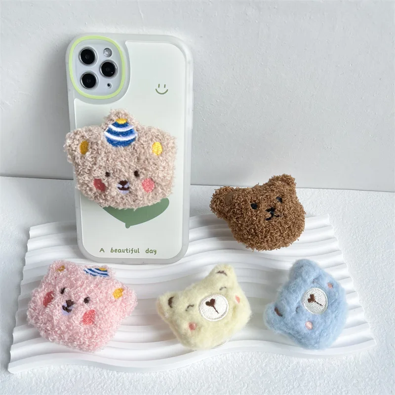 Adorable Fluffy Cartoon Plush Phone Holder and Grip Stand