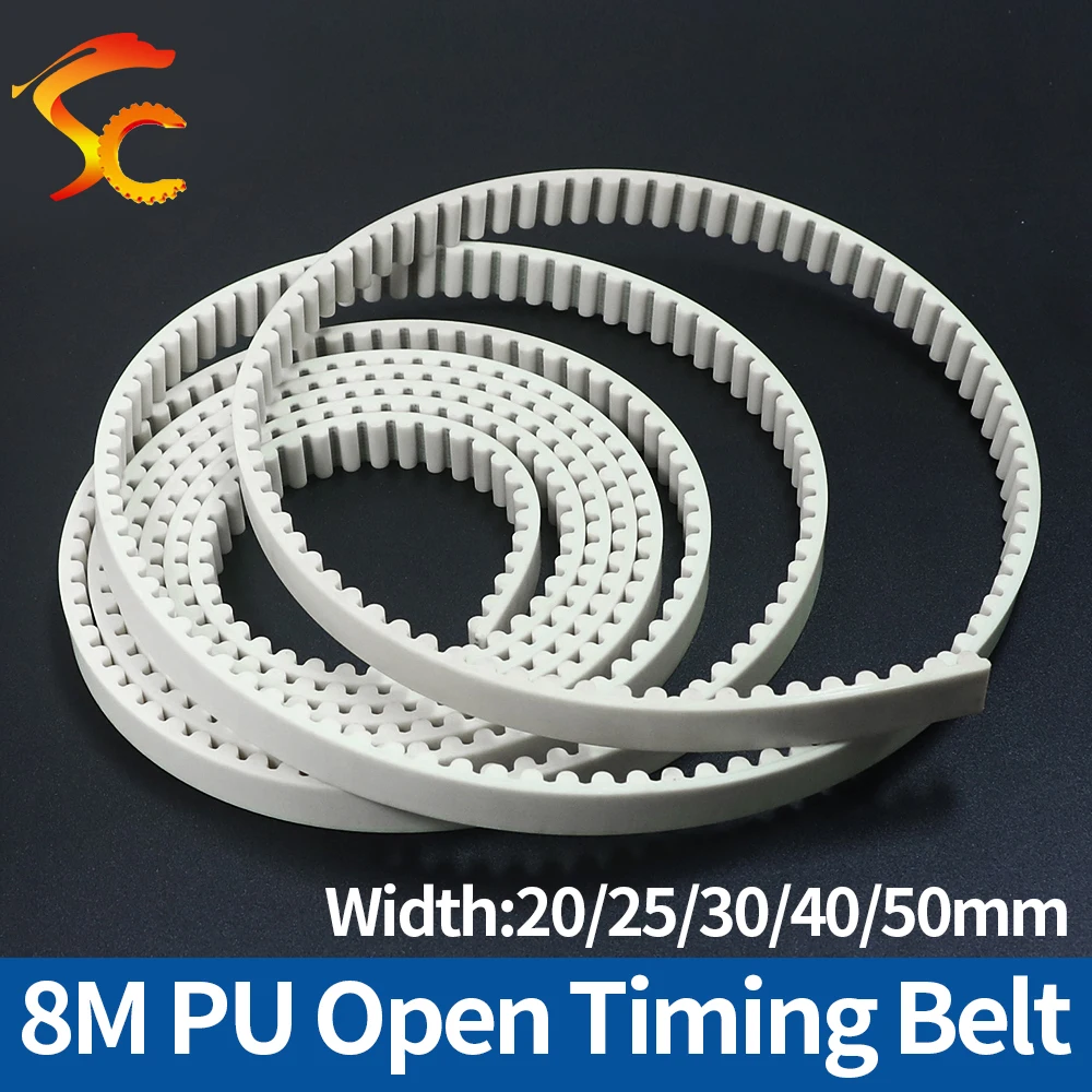 

3D printers Arc Tooth PU White 8M Open Timing belt Width 20/25/30/40/50mm Polyurethane steel HTD8M Synchronous Belt