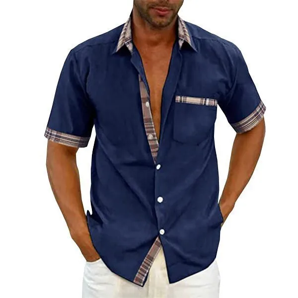 

Men's Casual Plaid Collar Button Summer Shirt shirt Navy Blue