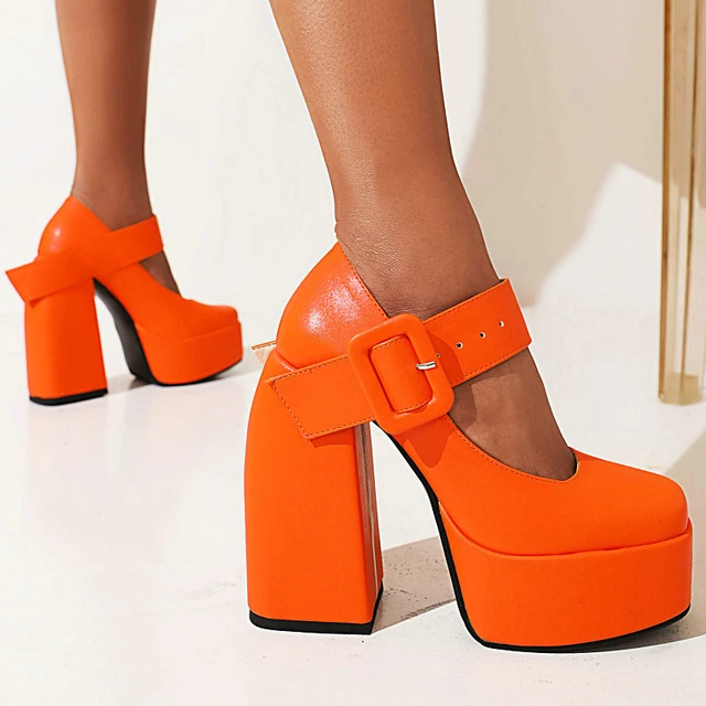 Donna Block Heels Bright Orange - aelia greek sandals