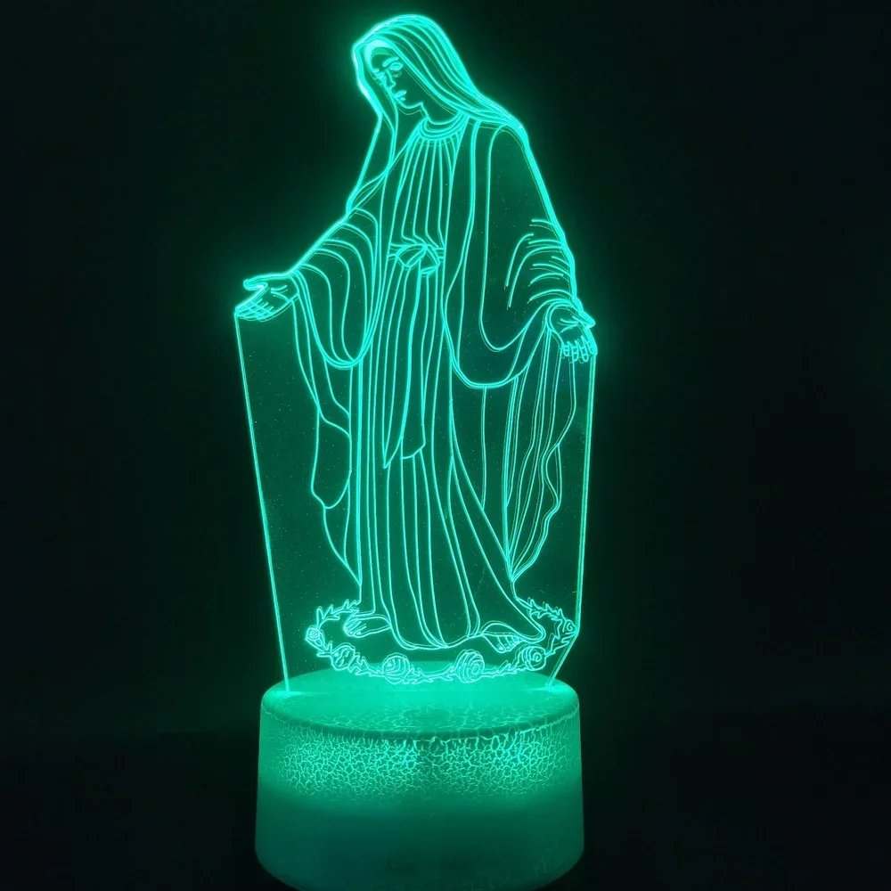 Nighdn LED 3D Night Light Jesus Illusion Lamp Remote Control Christian Decorative Table Lamps Christian Prayer Lamp Gift Acrylic
