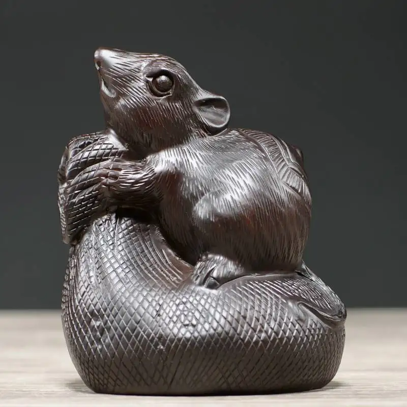 

Ebony wood carved mouse decoration home living room office porch decoration solid wood zodiac rat carving crafts for generations