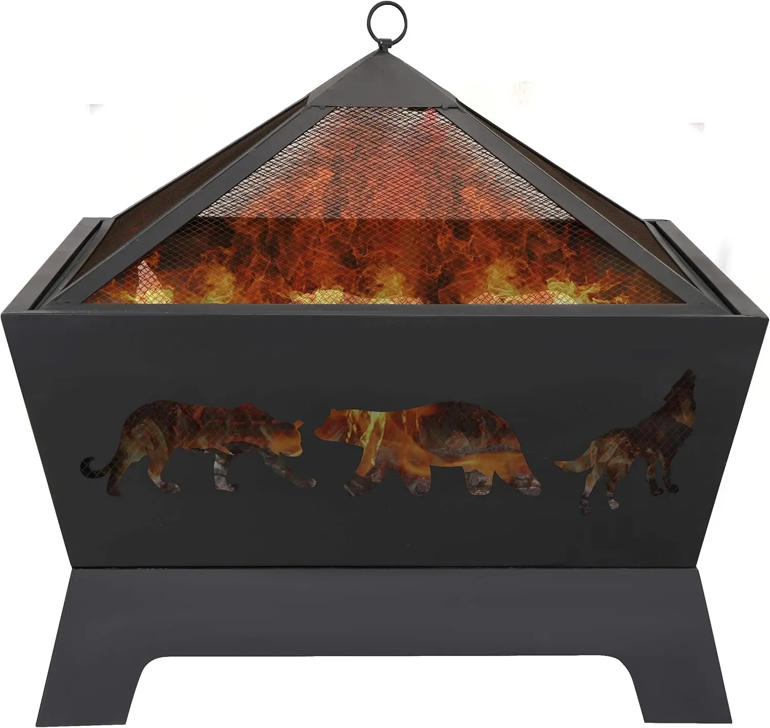 26 inch Fire Pits for Outside Square Firepit Wood Burning Fireplace Heavy Duty Steel Patio Bowl with Screen Waterproof Cover 3