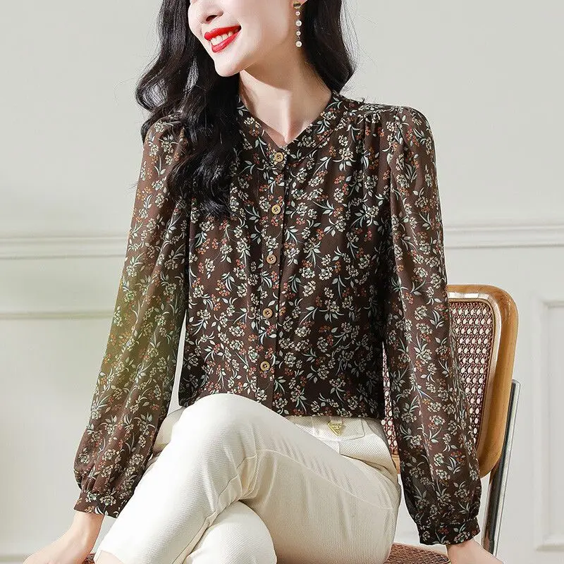 Floral Casual Wear Tops For Ladies Women Korean Fashion Vintage