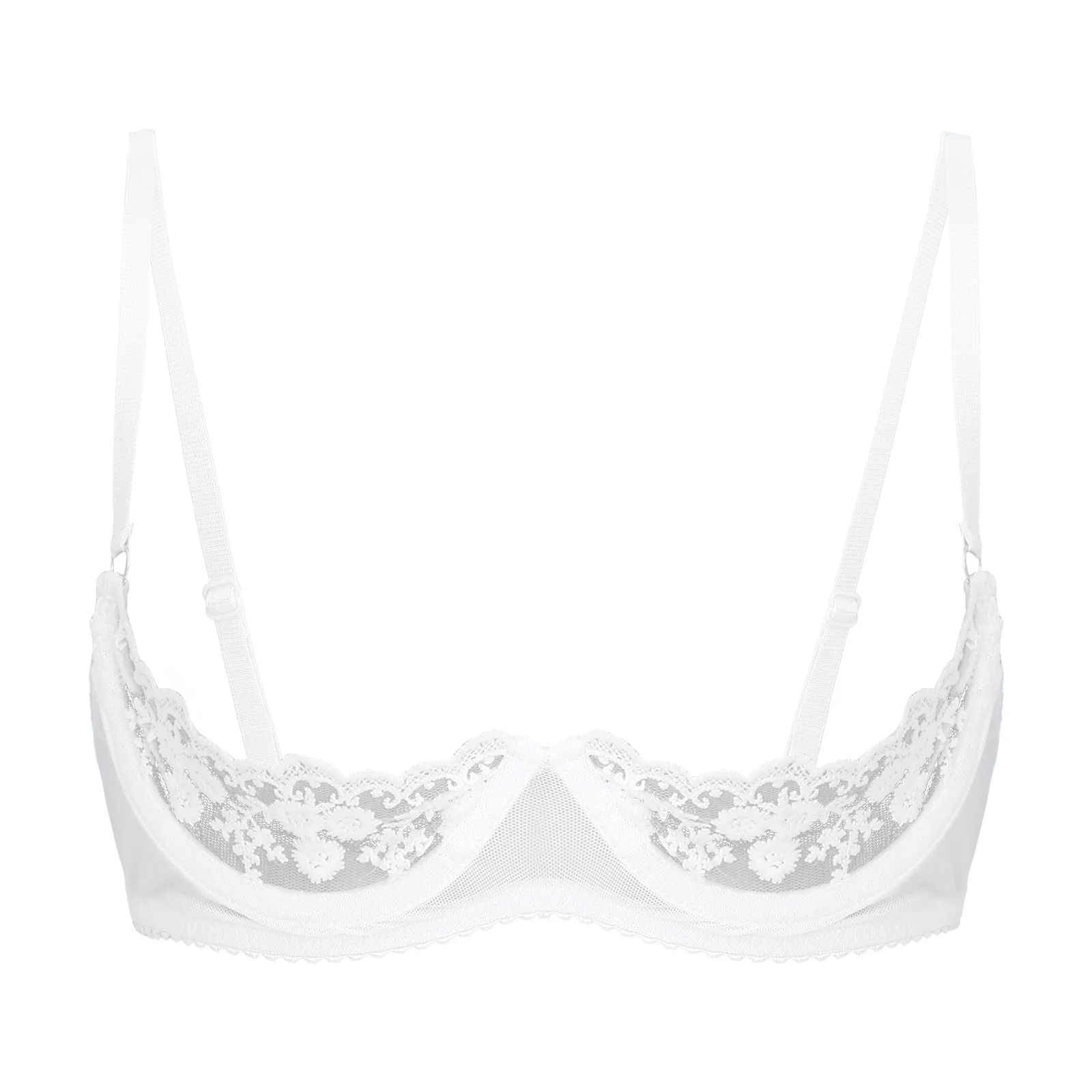 Yeahdor Womens Lace Push Up Underwired Shelf Bra Tops Open Cup Unlined  Bralette Exotic Lingerie White XXL 