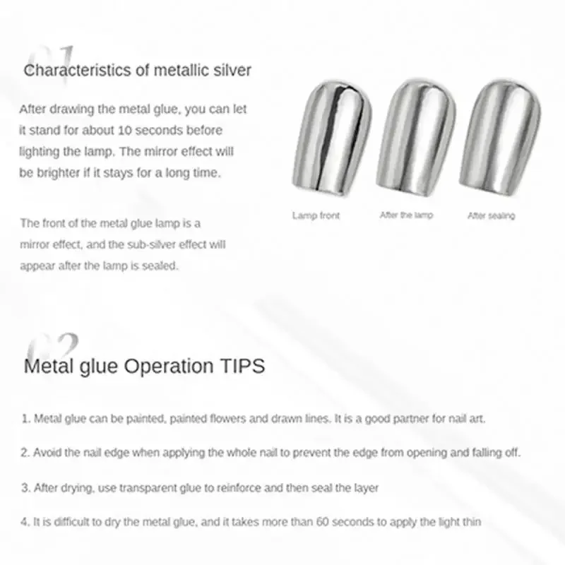 Metal Mirror Glue Silver Gel Nail Polish Art Color Drawing Line Flower Manicure Accessories Nail Art DIY Shop Nail Charms 6