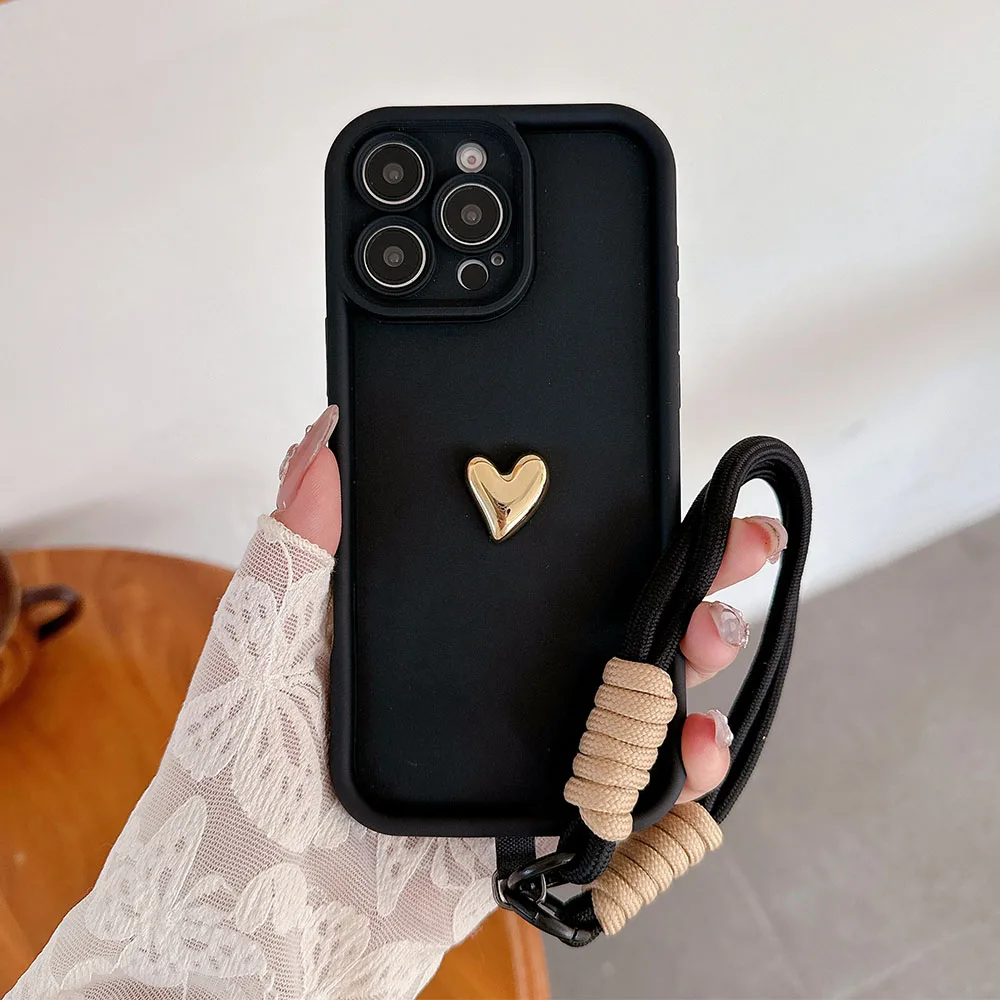 Heart Design Soft Phone Case with Lanyard Attachment - Stylish Protective Back Cover