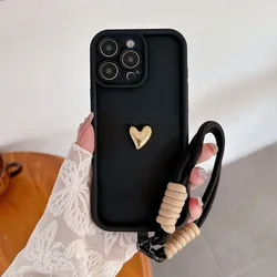 Heart Design Soft Phone Case with Lanyard for Honor 30i (Black A)