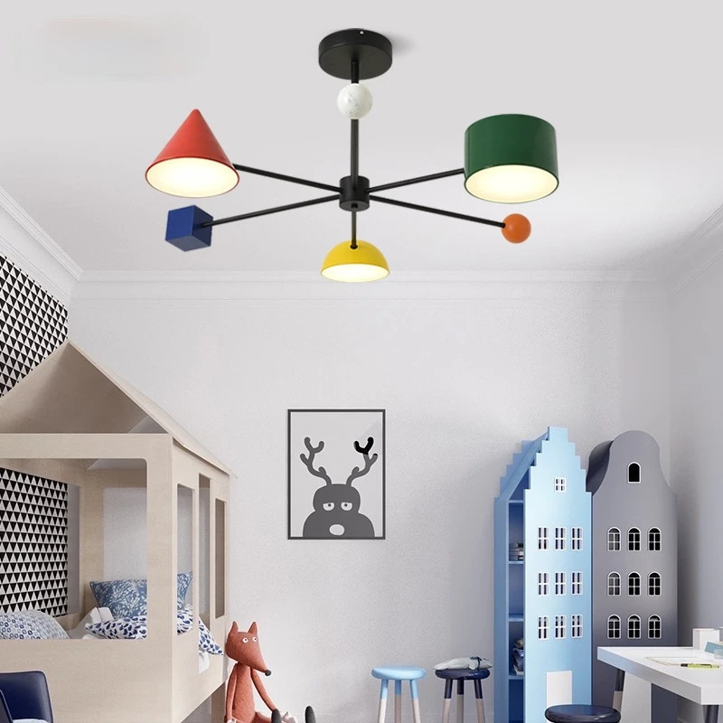 

Hot Sales Modern Minimalist Creative Nordic Macaron Bedroom Boy Girl Children's Room Color Chandelier Room Decoration